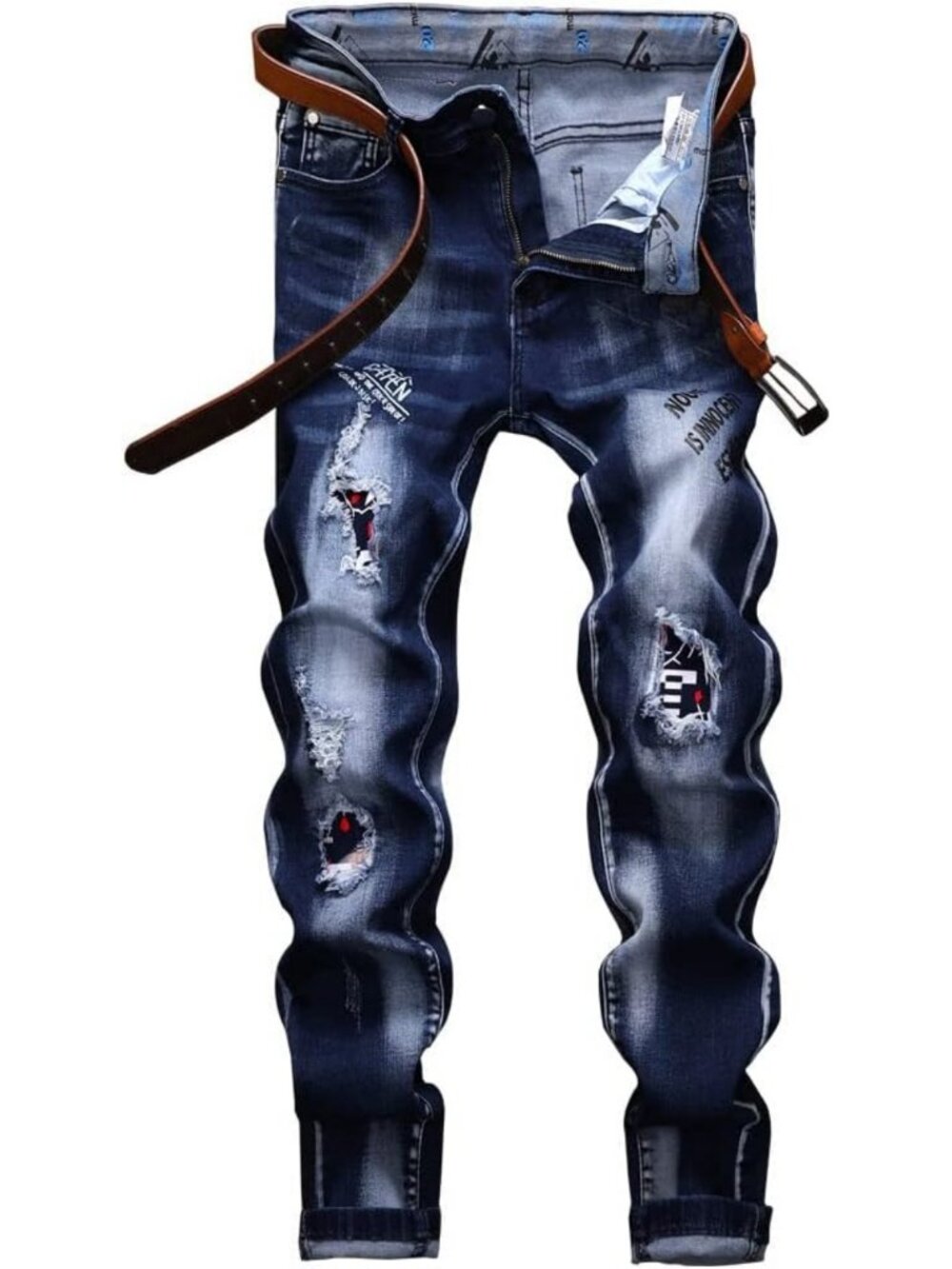 Ripped Denim Jeans for Men | Slim Fit Distressed Straight Leg Pants, Comfort